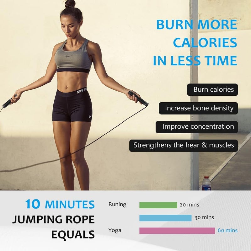 H HANDIO Jump Rope, HANDIO jump ropes 1/2 lb Weighted Jump Rope for Boxing, Cardio, Crossfit Workout, 8~10ft Range Adjustable Length Steel Ropes with Ball Bearings and Metal Handles, Jumpropes Suitable for Men - Image 5